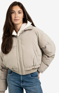 Cropped Puffer Jacket With Collar - Beige