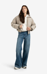 Cropped Puffer Jacket With Collar - Beige