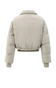 Cropped Puffer Jacket With Collar - Beige