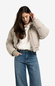 Cropped Puffer Jacket With Collar - Beige
