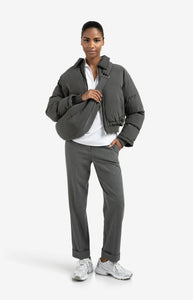 Cropped Puffer Jacket With Collar - Black