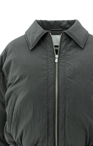 Cropped Puffer Jacket With Collar - Black