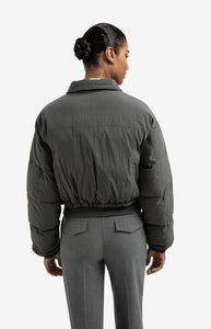 Cropped Puffer Jacket With Collar - Black