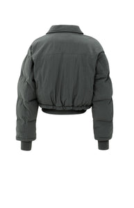 Cropped Puffer Jacket With Collar - Black