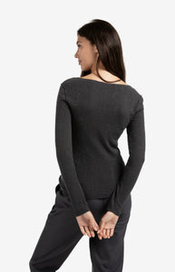 Fine Knit Textured Top - Oyster Black