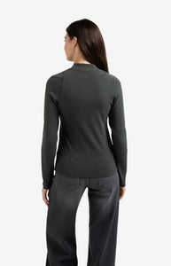 Fitted Mock Neck Long Sleeve Top - Anthracite