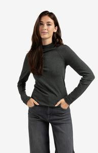 Fitted Mock Neck Long Sleeve Top - Anthracite
