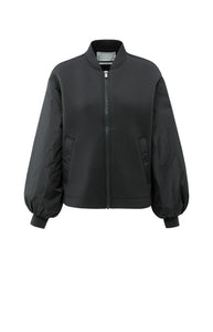 Fleece Bomber Jacket With Nylon Sleeve - Oyster Black