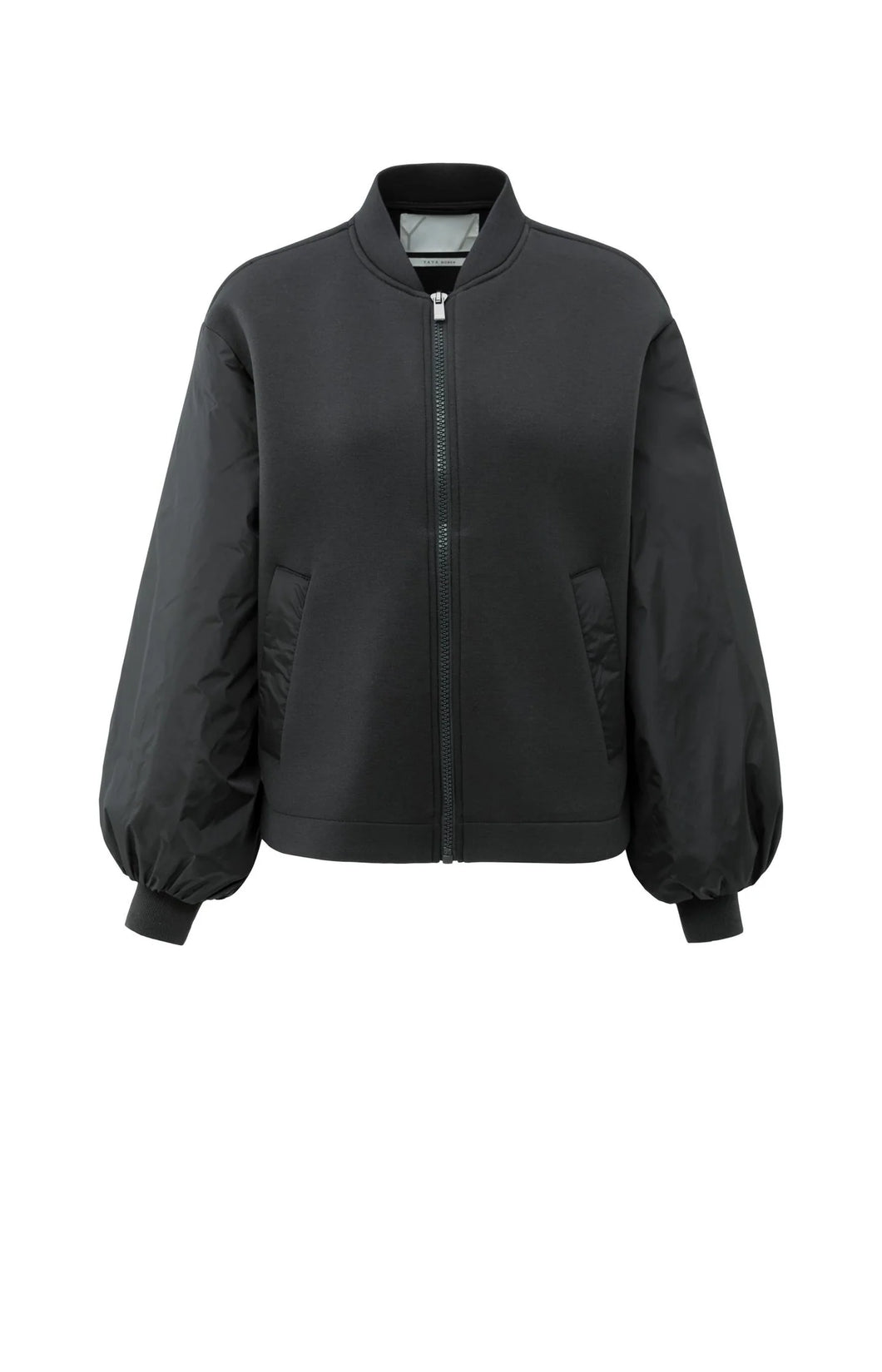 Fleece Bomber Jacket With Nylon Sleeve - Oyster Black