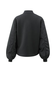 Fleece Bomber Jacket With Nylon Sleeve - Oyster Black