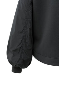 Fleece Bomber Jacket With Nylon Sleeve - Oyster Black