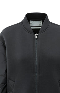 Fleece Bomber Jacket With Nylon Sleeve - Oyster Black