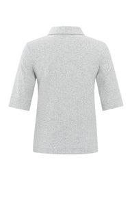 Fine Rib Jersey Polo Top - Grey