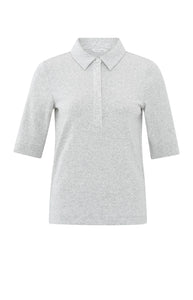 Fine Rib Jersey Polo Top - Grey