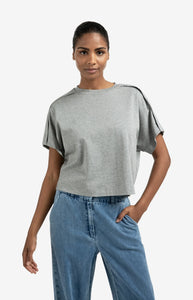 Cotton Jersey Top With Fold Detail - Grey