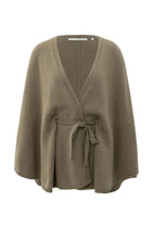 Load image into Gallery viewer, Wool &amp; Cashmere Blend Poncho with Tie Belt - Caper Melange
