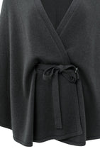 Load image into Gallery viewer, Wool &amp; Cashmere Blend Poncho with Tie Belt - Oyster Black
