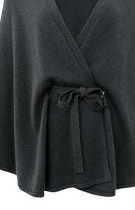Wool & Cashmere Blend Poncho with Tie Belt - Oyster Black