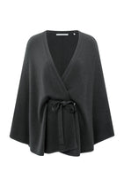 Load image into Gallery viewer, Wool &amp; Cashmere Blend Poncho with Tie Belt - Oyster Black
