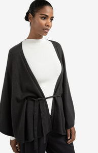 Wool & Cashmere Blend Poncho with Tie Belt - Oyster Black