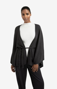 Wool & Cashmere Blend Poncho with Tie Belt - Oyster Black