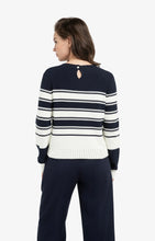 Load image into Gallery viewer, Cotton Blend Knit Striped Sweater - Navy
