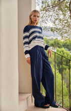 Load image into Gallery viewer, Cotton Blend Knit Striped Sweater - Navy
