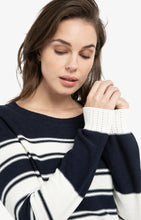 Load image into Gallery viewer, Cotton Blend Knit Striped Sweater - Navy
