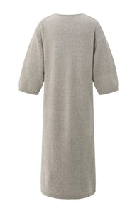 Knit V Neck Dress - Brown Grey