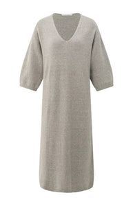 Knit V Neck Dress - Brown Grey