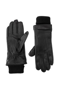 Leather Glove with Knit Cuff - Black