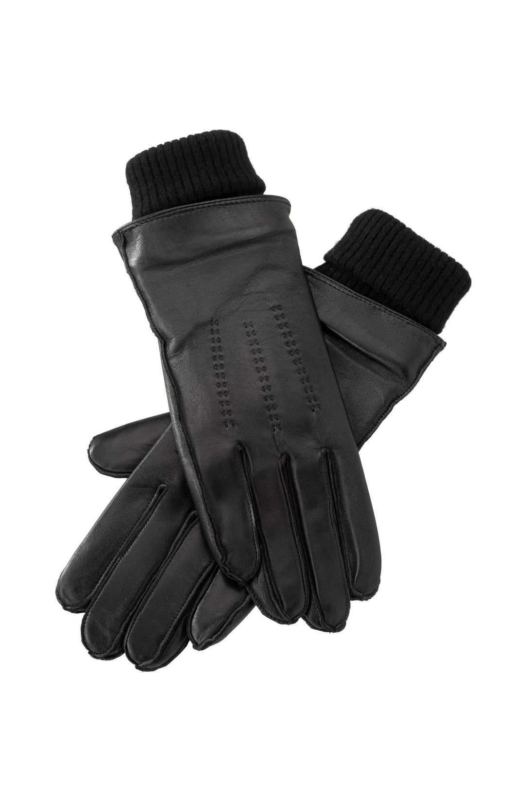 Leather Glove with Knit Cuff - Black