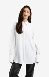 Long Blouse with Removable Collar & Cuffs - White