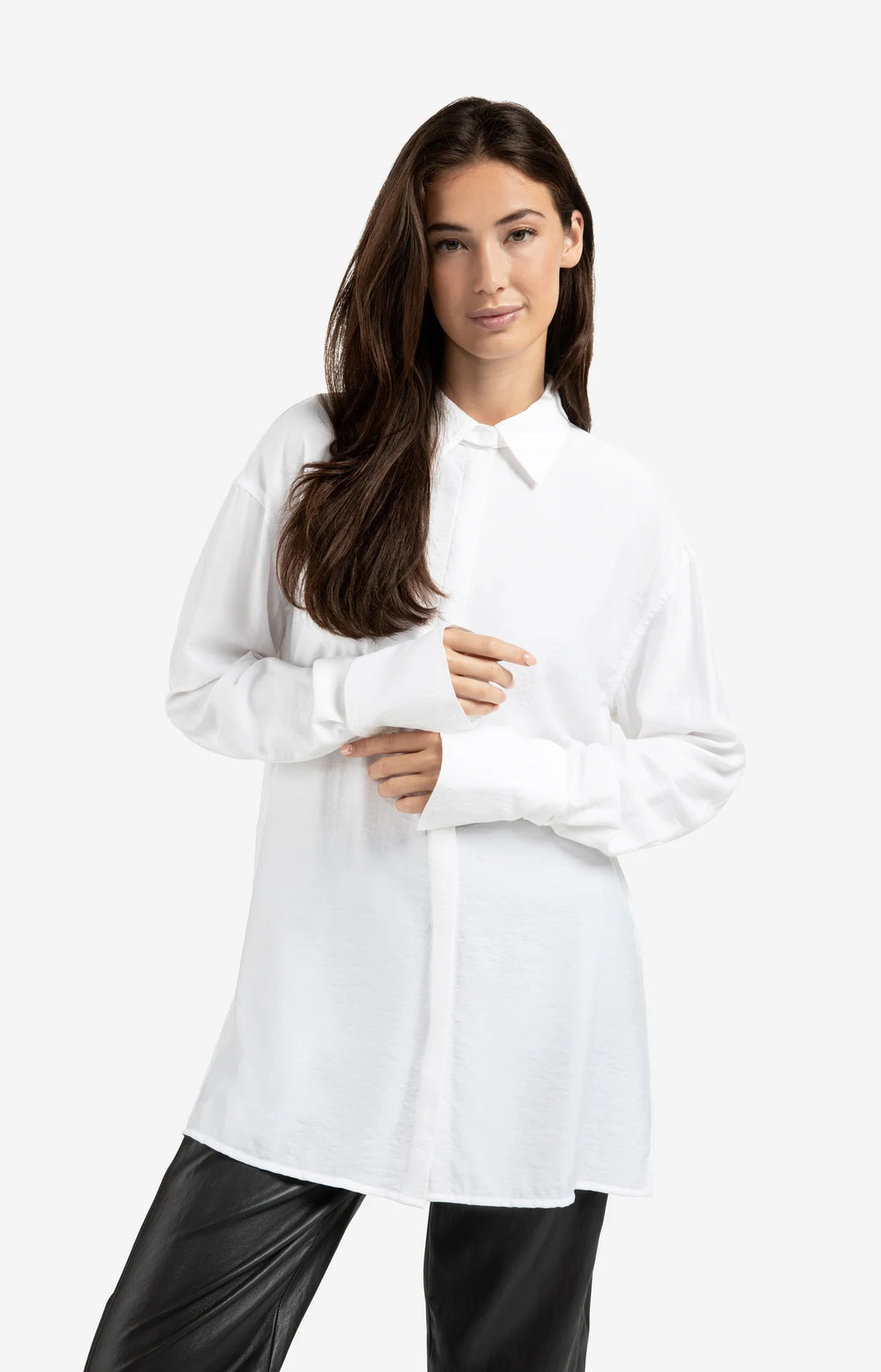Long Blouse with Removable Collar & Cuffs - White
