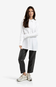 Long Blouse with Removable Collar & Cuffs - White