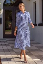 Load image into Gallery viewer, Striped Faux Wrap Knot Waist Midi Dress
