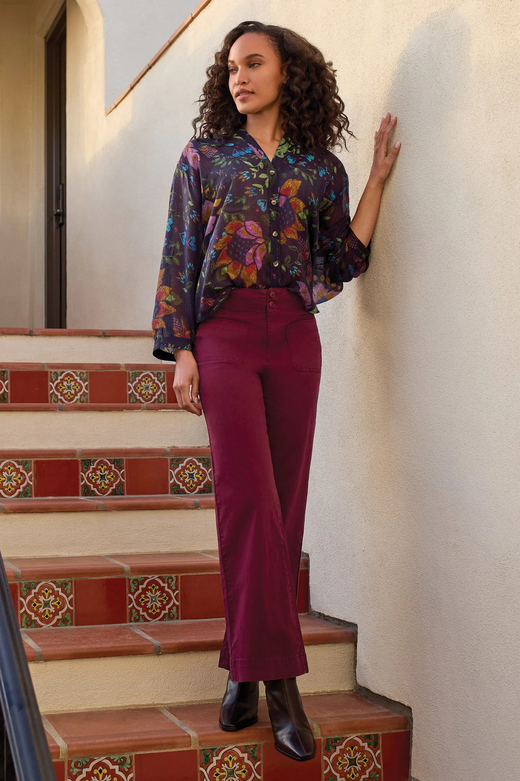 Dolman Sleeve Printed Blouse - Nightfall
