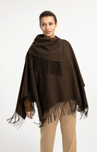 Load image into Gallery viewer, Poncho with fringe - Slate Brown
