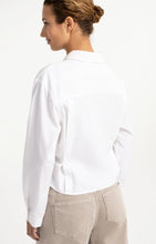 Load image into Gallery viewer, Poplin cotton blend blouse with adjustable waist - White
