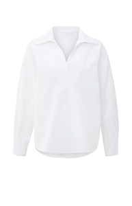 Poplin Blouse with Polo Collar - White