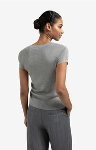 Cotton Blend Fine Knit Sweater - Grey