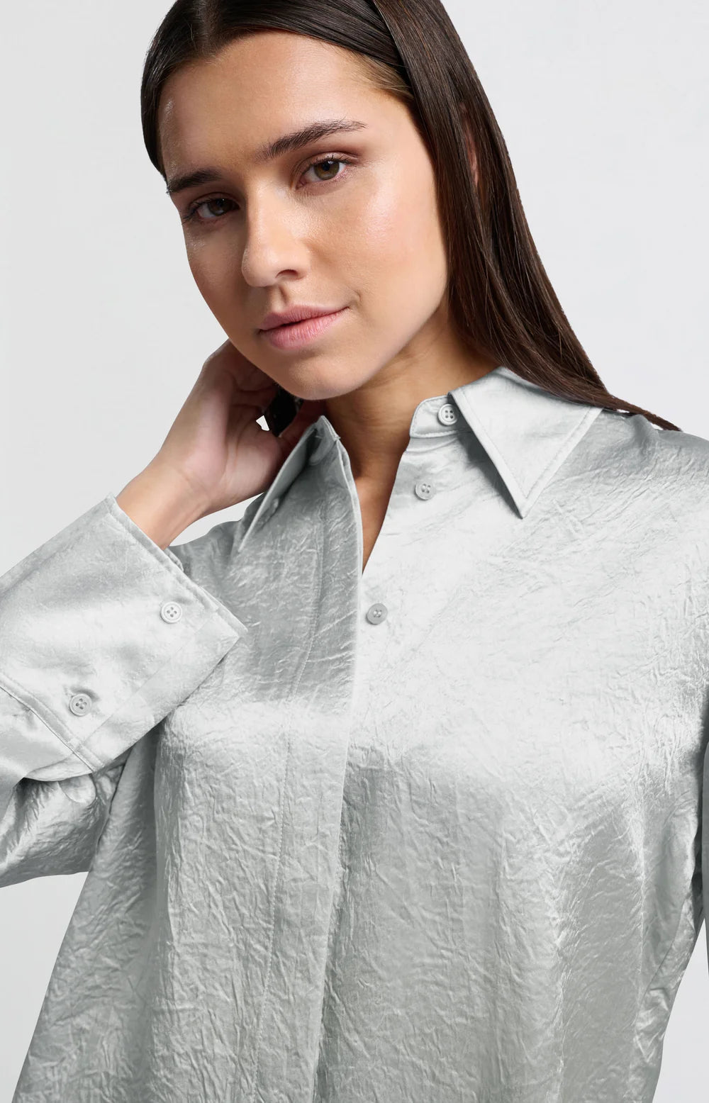 Satin Blouse With Wide Sleeve Light Metal Grey