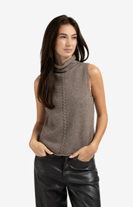 Sleeveless Sweater with Cable Detail - Brown Melange