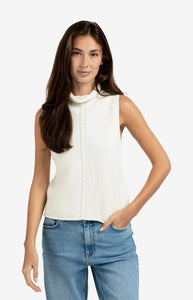 Sleeveless Sweater with Cable Detail - Off White