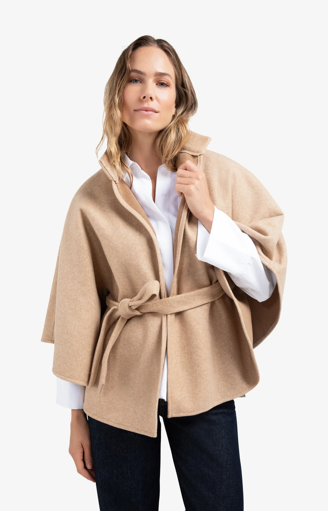 Woven Cape with collar and belt - Camel