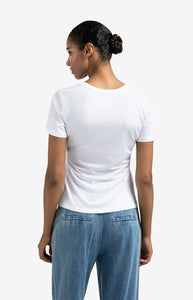 Round Neck Cotton Blend Tee - White