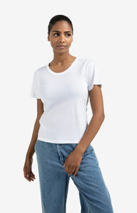 Round Neck Cotton Blend Tee - White