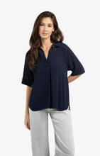 Load image into Gallery viewer, Raglan Sleeve Blouse with Pearl Closure - Navy
