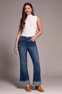 Brooke Cuffed Palazzo Jean - Antique Blue