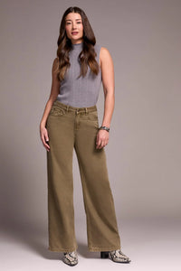 Brooke High Rise Wide Leg Jean - Olive Leaf